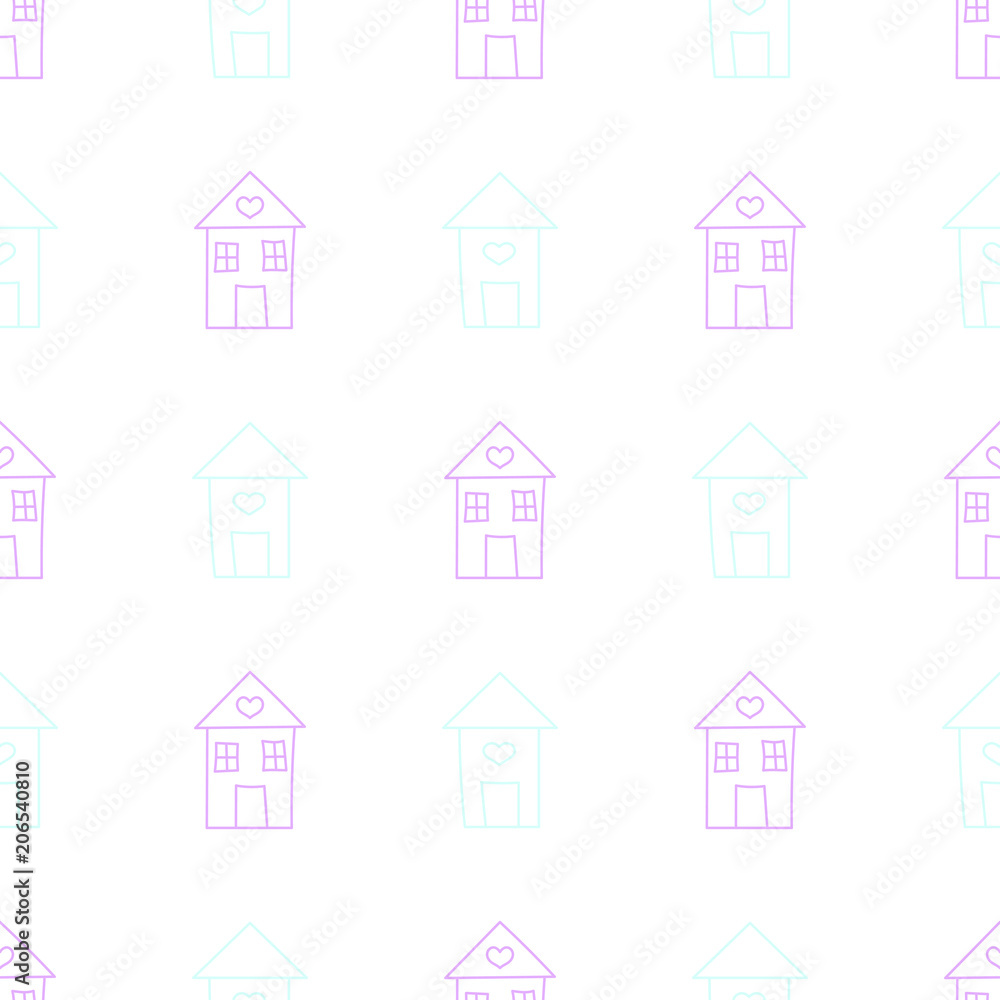 Seamless baby pattern with houses. Best Choice for cards, invitations, printing, party packs, blog backgrounds, paper craft, party invitations, digital scrapbooking.