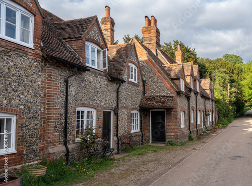 Pretty street of brick houses in village of Hambleden