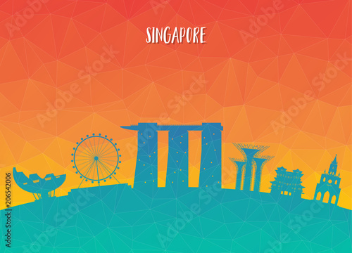 singapore Landmark Global Travel And Journey paper background. Vector Design Template.used for your advertisement, book, banner, template, travel business or presentation.