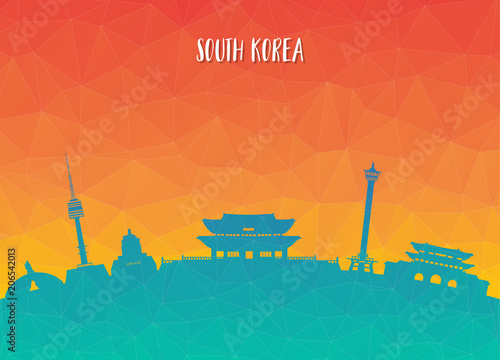 South Korea Landmark Global Travel And Journey paper background. Vector Design Template.used for your advertisement, book, banner, template, travel business or presentation.