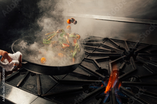 Cooking vegetables in a  fine dining restaurant.