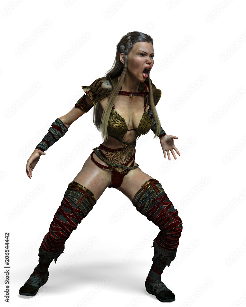 warrior girl in a white background warrior girl in a white background