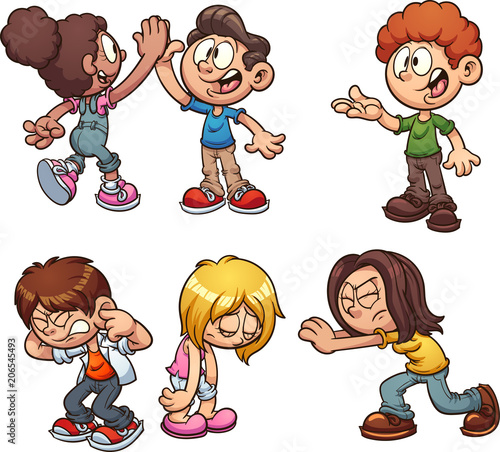 Cartoon kids performing different actions. Vector clip art illustration with simple gradients. Some elements on separate layers