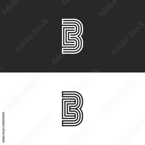 Modern initials CB logo creative monogram, minimal style parallel thin lines black and white design, couple two letters C and B, creative idea wedding card emblem BC