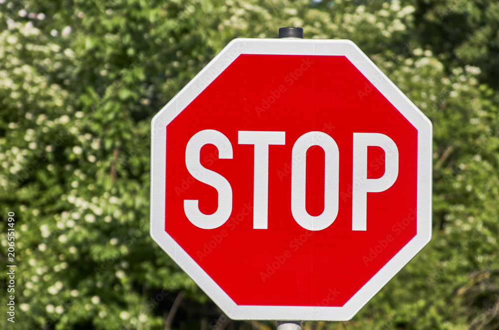 road sign stop. against the background of the forest road sign stop. against the background of the forest