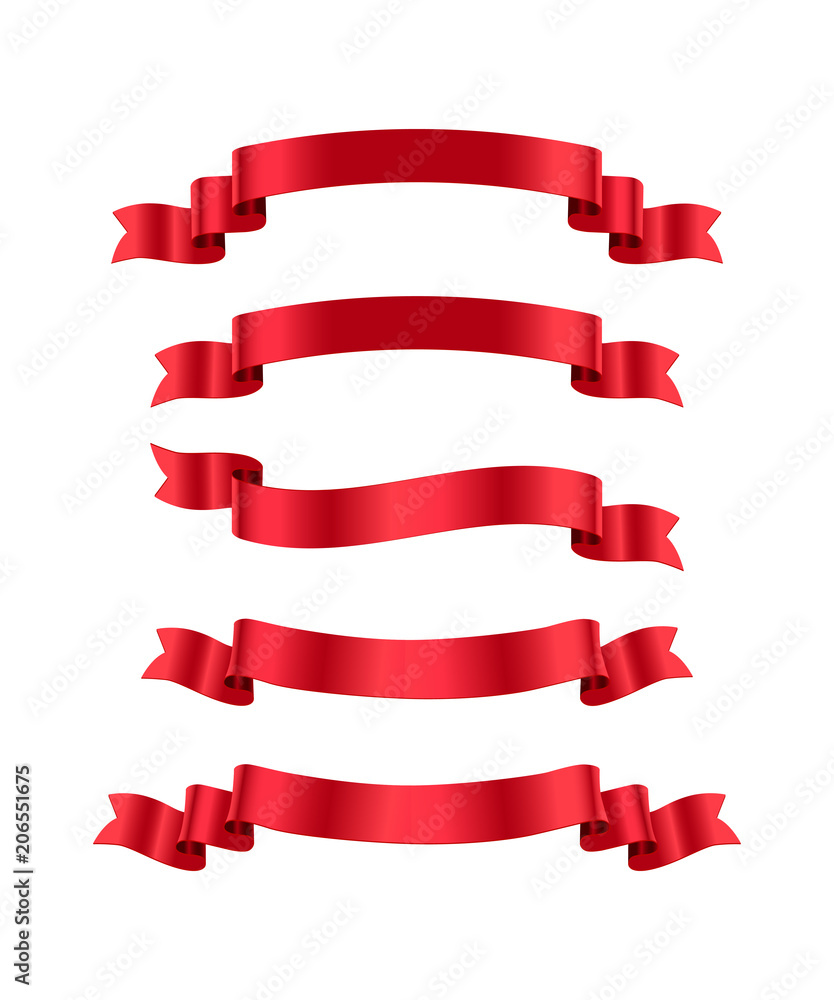 Red ribbons set. Vector design elements isolated on white background. Red ribbons set. Vector design elements isolated on white background.