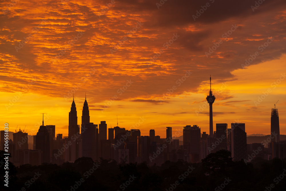Majestic sunrise over downtown Kuala Lumpur, Malaysia	