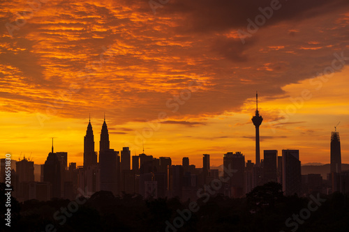 Photography Majestic sunrise over downtown Kuala Lumpur, Malaysia