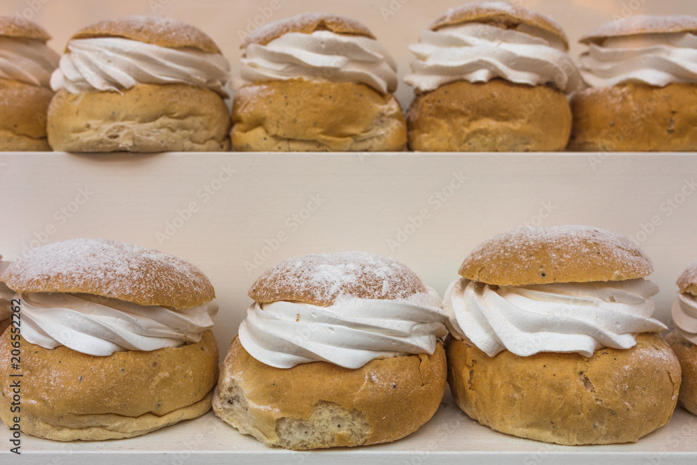 Lots of swedish traditional bun semla