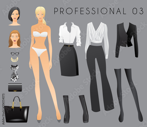 Body Template with Outfits and Accessories for Professional Look : Vector Illustration