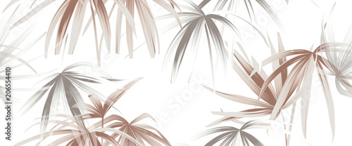 Tapety Wzór roślin tropikalnych, różowe złoto i białe liście palmowe na białym tle
