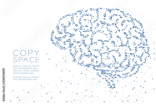 Abstract Geometric Circle dot pixel pattern Brain side view shape, creative science concept design blue color illustration on white background with copy space, vector eps 10