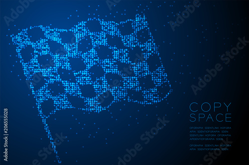 Abstract Geometric Circle dot pixel pattern Checkered flag shape, business success concept design blue color illustration isolated on blue gradient background with copy space, vector eps 10
