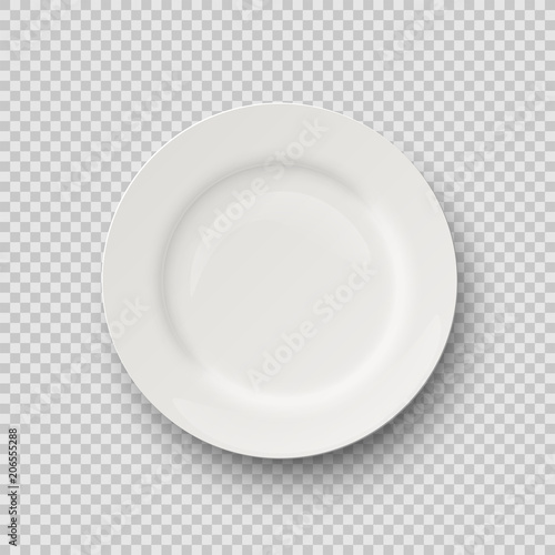 Vector realistic porcelain plate isolated on transparent background.