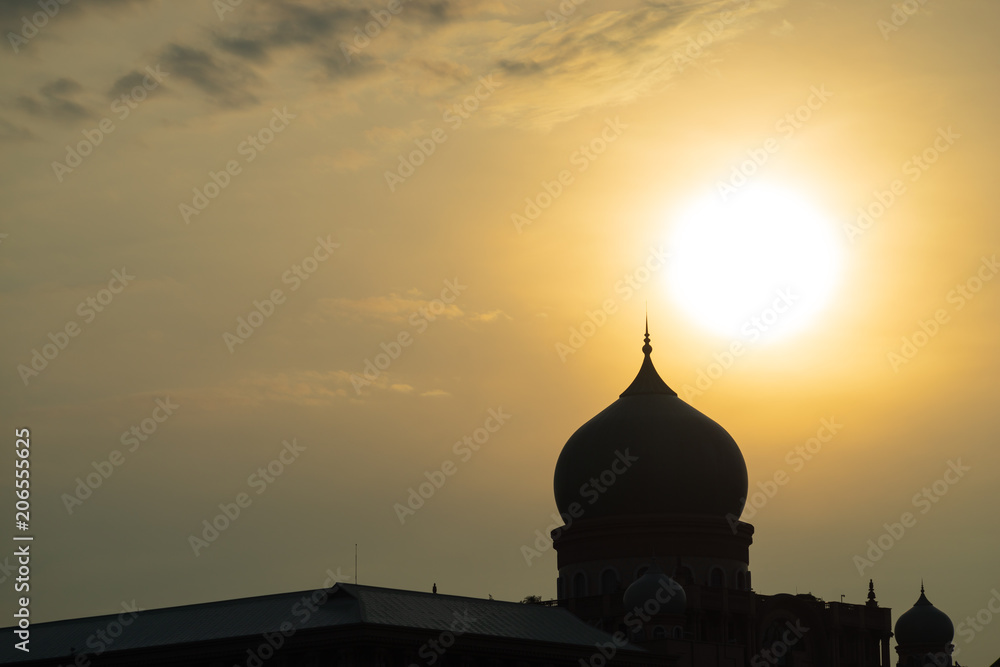 Sunrise over Islamic dome at Putrajaya, Malaysia 