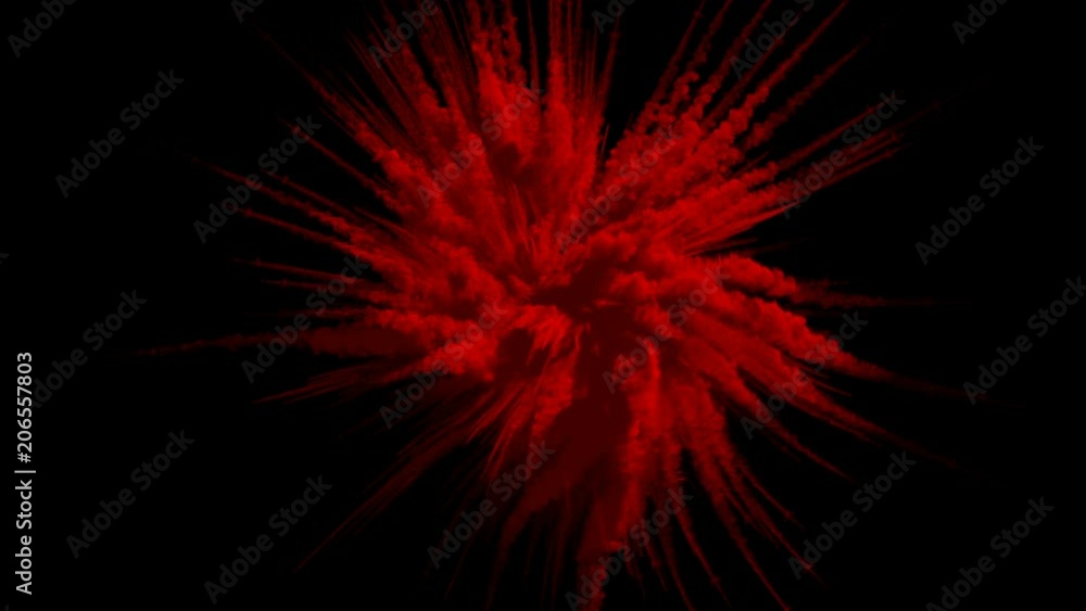 Cg animation of red powder explosion on black background. Slow motion movement with acceleration in the beginning. Has alpha matte Cg animation of red powder explosion on black background. Slow motion movement with acceleration in the beginning. Has alpha matte