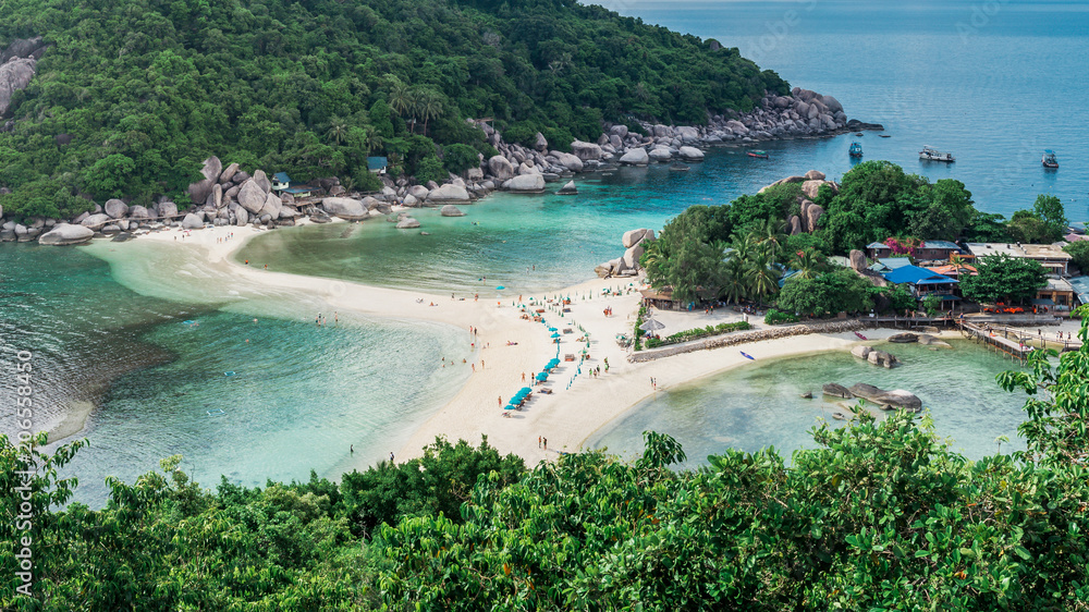 Amzing View of island and beach. Travel Vacation Lifestyle summer Concept.Tropical paradise on the island of Koh nang yuan in Thailand