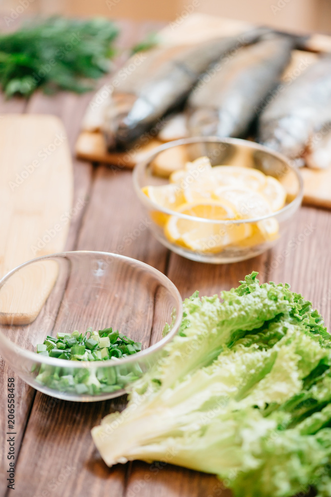 Ingredients for fish dish. Ingredients for fish dish.