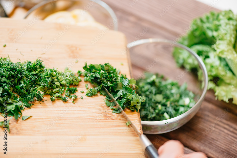 Sliced greenery for dish. Sliced greenery for dish.