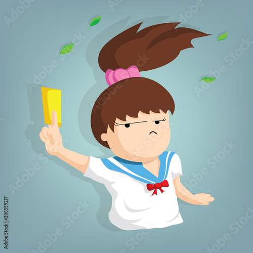 Student girl showing a yellow card