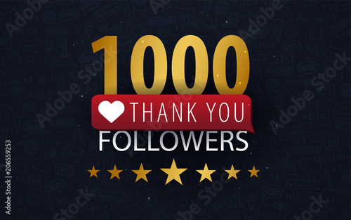 1000 Followers illustration with thank you on a button. Vector illustration