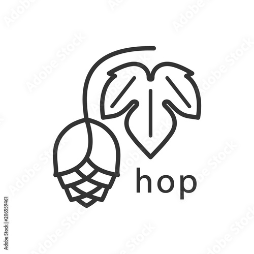 Hops and leaf. A simple linear icon. Vector illustration for a brewery, beer, cosmetics.