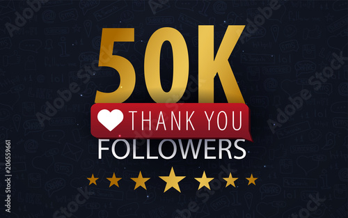50k Followers illustration with thank you on a button. Vector illustration