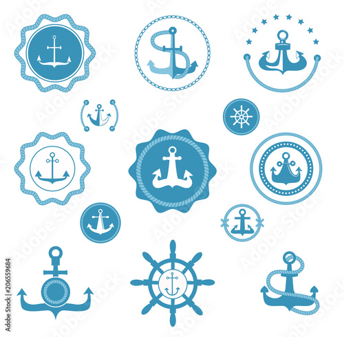 Vintage retro anchor vector icons and label sign of sea marine ocean graphic ...