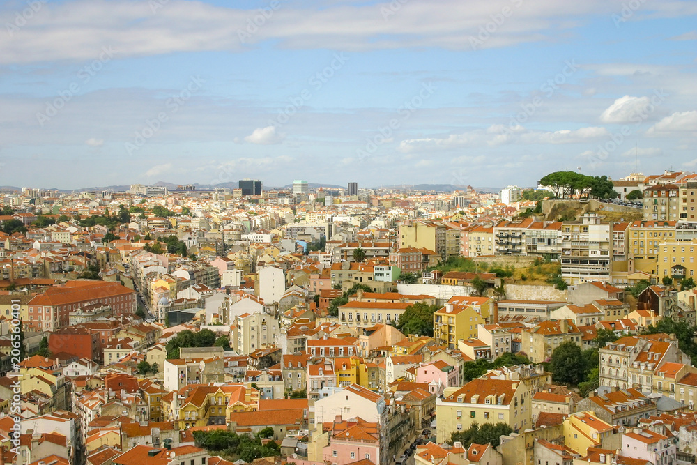 Roofs of houses, view from Castello Sao Jorge. Lisbon, Portugal