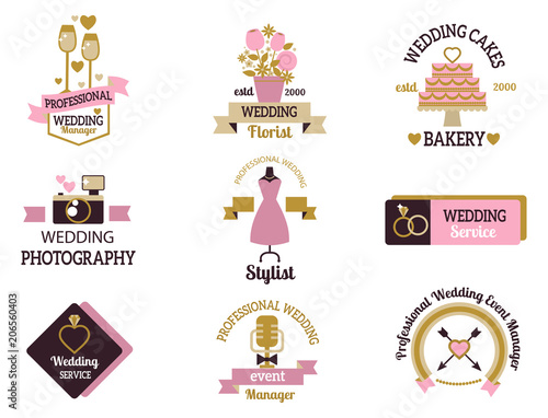 Wedding vector photo or event agency logo badge camera photographer vintage template illustration.