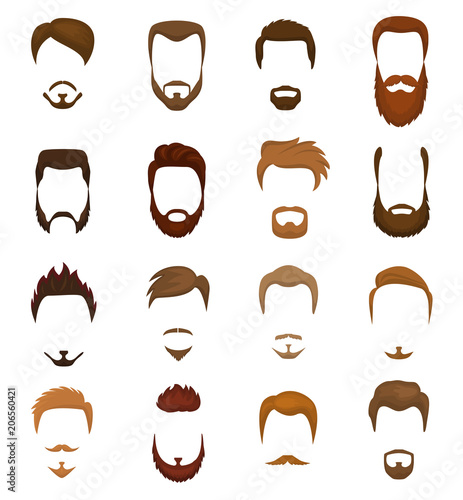 Beards vector portraite of bearded man with male haircut in barbershop and barbed mustache on hipsters face illustration set of barber hairstyle isolated on white background