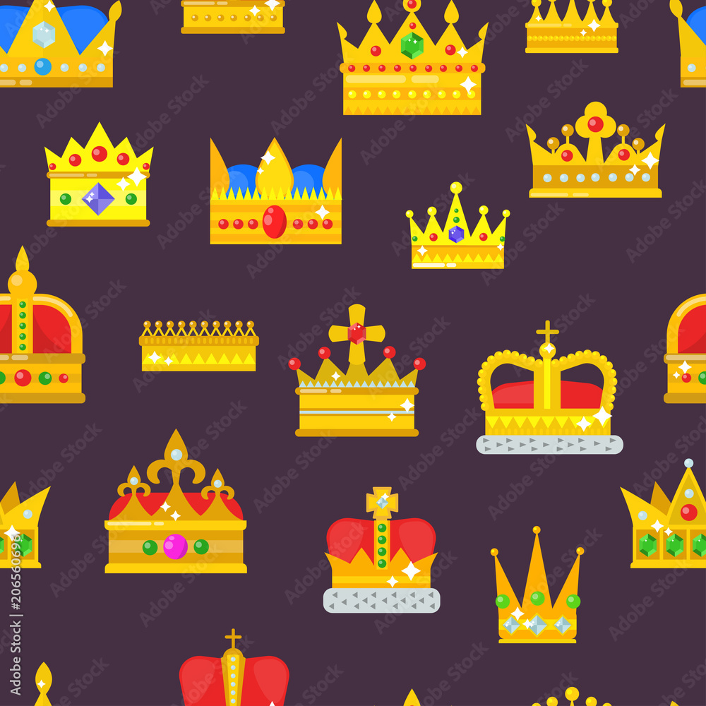 Crown vector golden royal jewelry symbol of king set queen princess ...
