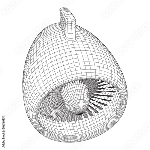 Turbo jet plane engine wireframe low poly mesh vector illustration