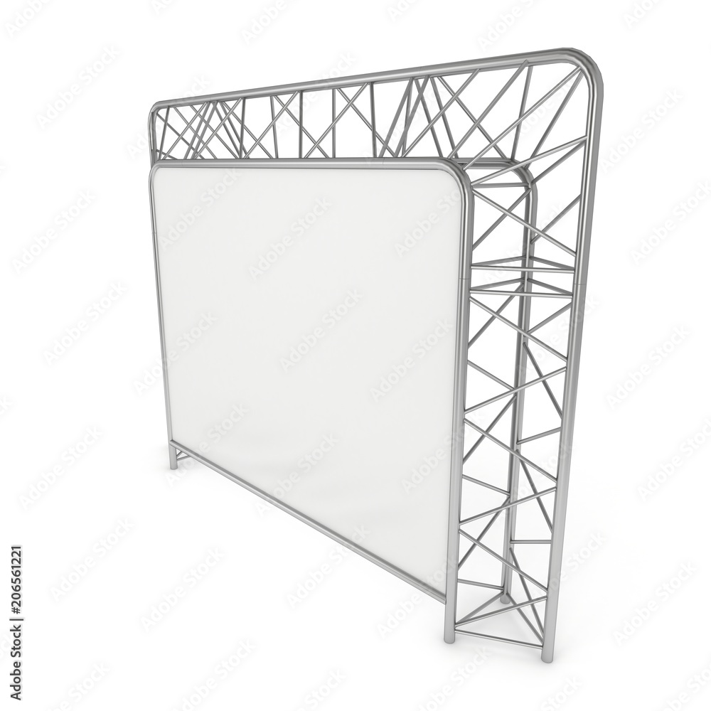 Steel truss girder element banner construction. 3d render press wall isolated on white Steel truss girder element banner construction. 3d render press wall isolated on white