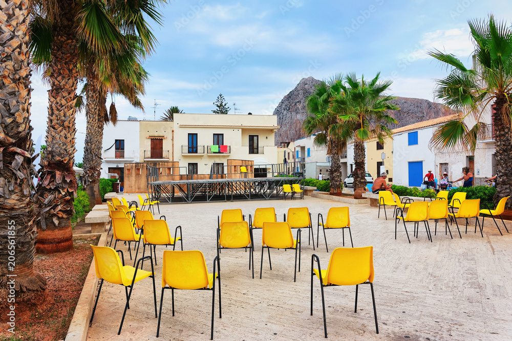 Chairs on square in San Vito lo Capo Sicily