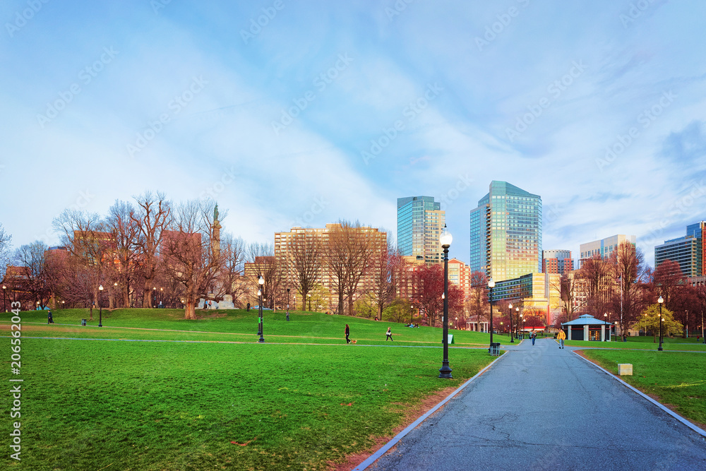 Skyline and Boston Common public park downtown Boston