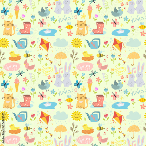 Spring vector natural floral blossom gardening tools beauty design and nature...