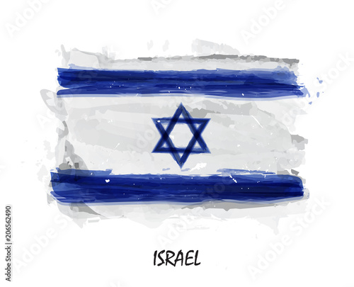 Realistic watercolor painting flag of Israel . Vector