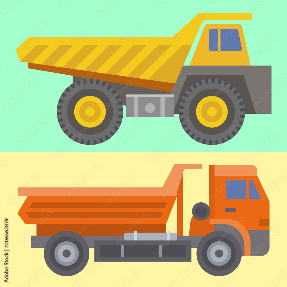 Construction delivery truck vector transportation vehicle construct and road trucking machine equipment large platform industrial truck illustration. Construction delivery truck vector transportation vehicle construct and road trucking machine equipment large platform industrial truck illustration.