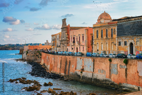 Photos Embankment at old city in Siracusa and Mediterranean sea Sicily