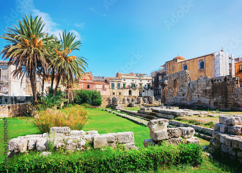 Ruins of Temple of Apollo on Piazza Pancali in Siracusa