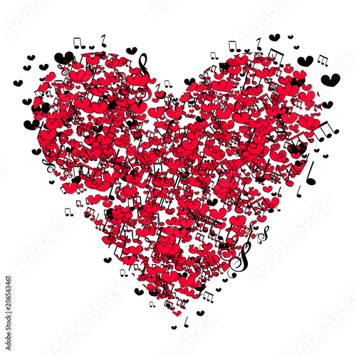 Musical heart for Valentine's day. Vector illustration, t-shirt, logo, mascot, a love of music.
