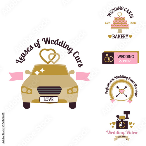 Wedding vector photo or event agency logo badge camera photographer vintage template illustration.