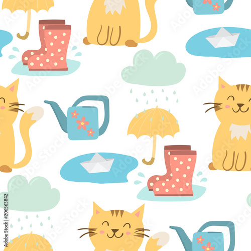 Spring vector natural clouds rain weather gardening tools puddle beauty desig...