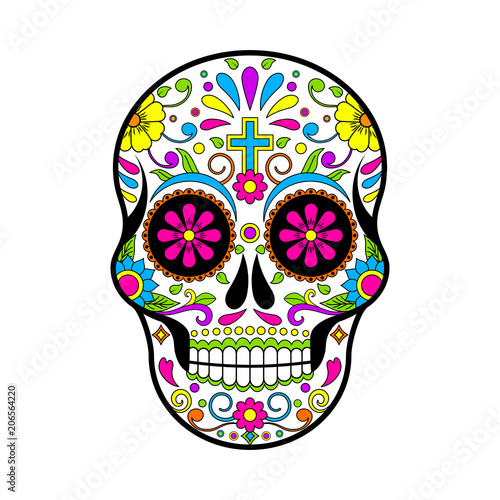 Mexican Sugar skulls, Day of the dead vector illustration on white background 