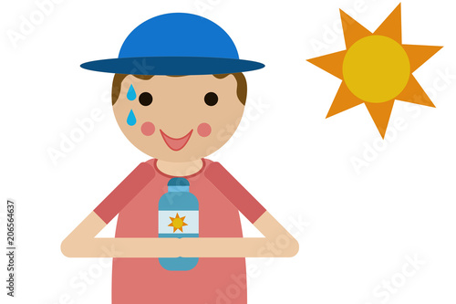 Niño con crema solar en la playa.