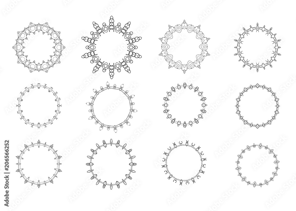 Set of black circular decorative frames. Vector illustration. Set of black circular decorative frames. Vector illustration.