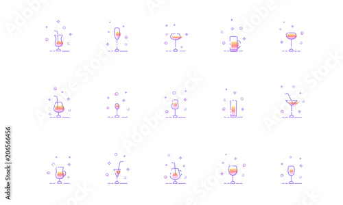 Set of drink glasses line icons. Vector illustration