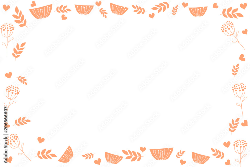 Beautiful pastel orange leaf flower and heart shaped pattern on white background in abstract minimal style with copy space for fill text use for wallpaper and other design. Hand drawing illustration. Beautiful pastel orange leaf flower and heart shaped pattern on white background in abstract minimal style with copy space for fill text use for wallpaper and other design. Hand drawing illustration.
