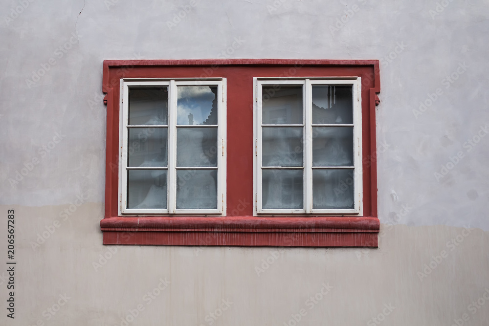 Window with a red frame